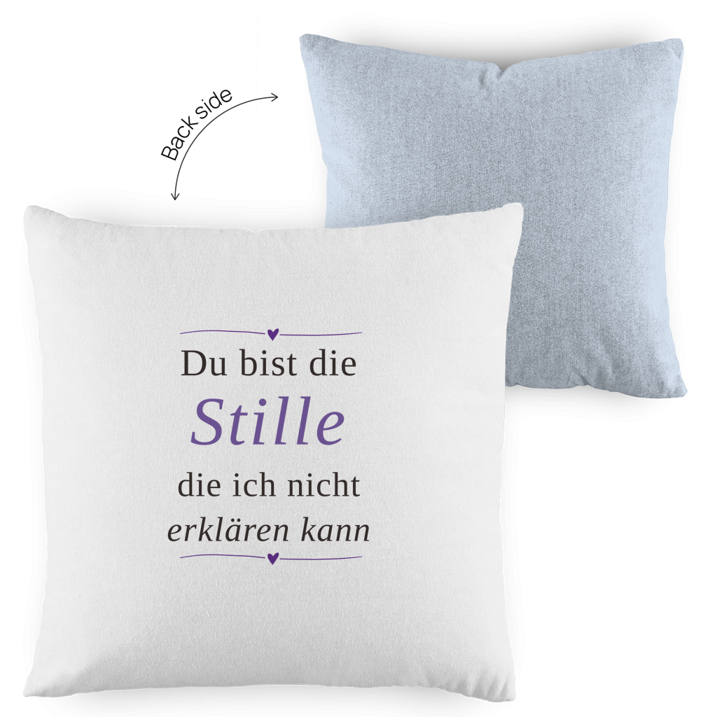 Kopfkissen zweifarbig – „Du bist die Stille, die ich nicht erklären kann" | Wortmelodie Moments