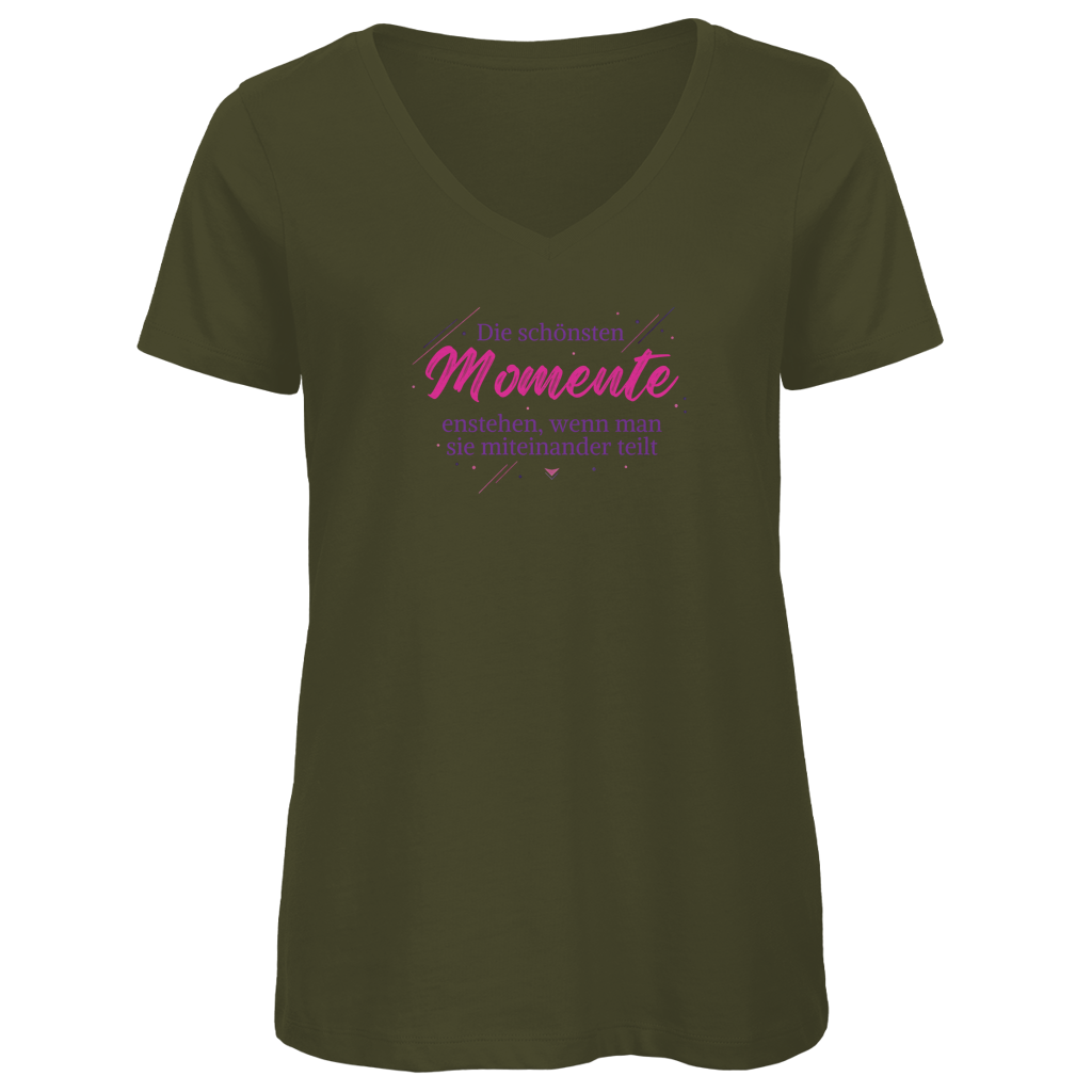 Damen Premium V-Neck T-Shirt Die schönsten Momente enstehen, ...