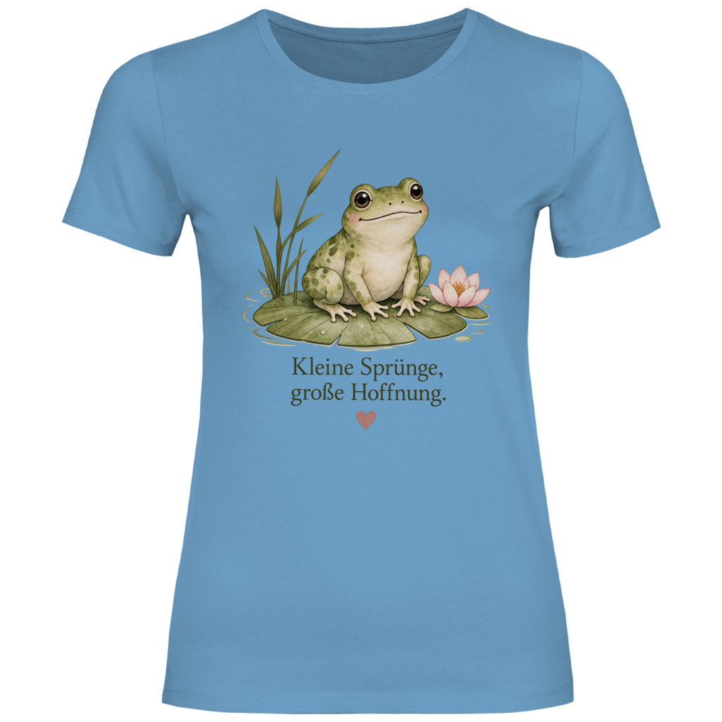 Damen T-Shirt Frosch „Kleine Sprünge, große Hoffnung“ – Figurbetontes Lieblingsstück in vielen Farben