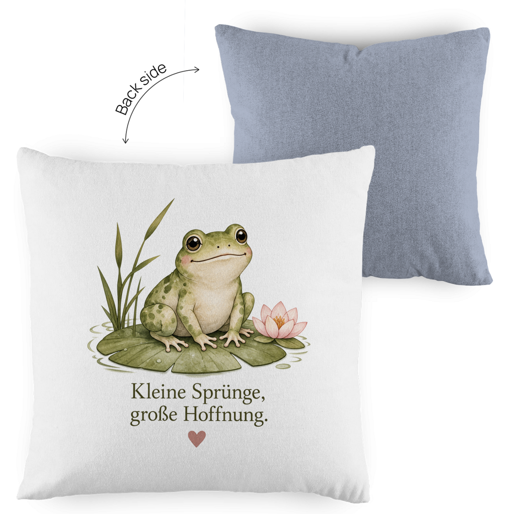 Zweifarbiger Kissenbezug Frosch mit Motiv Kleine Sprünge große Hoffnung
