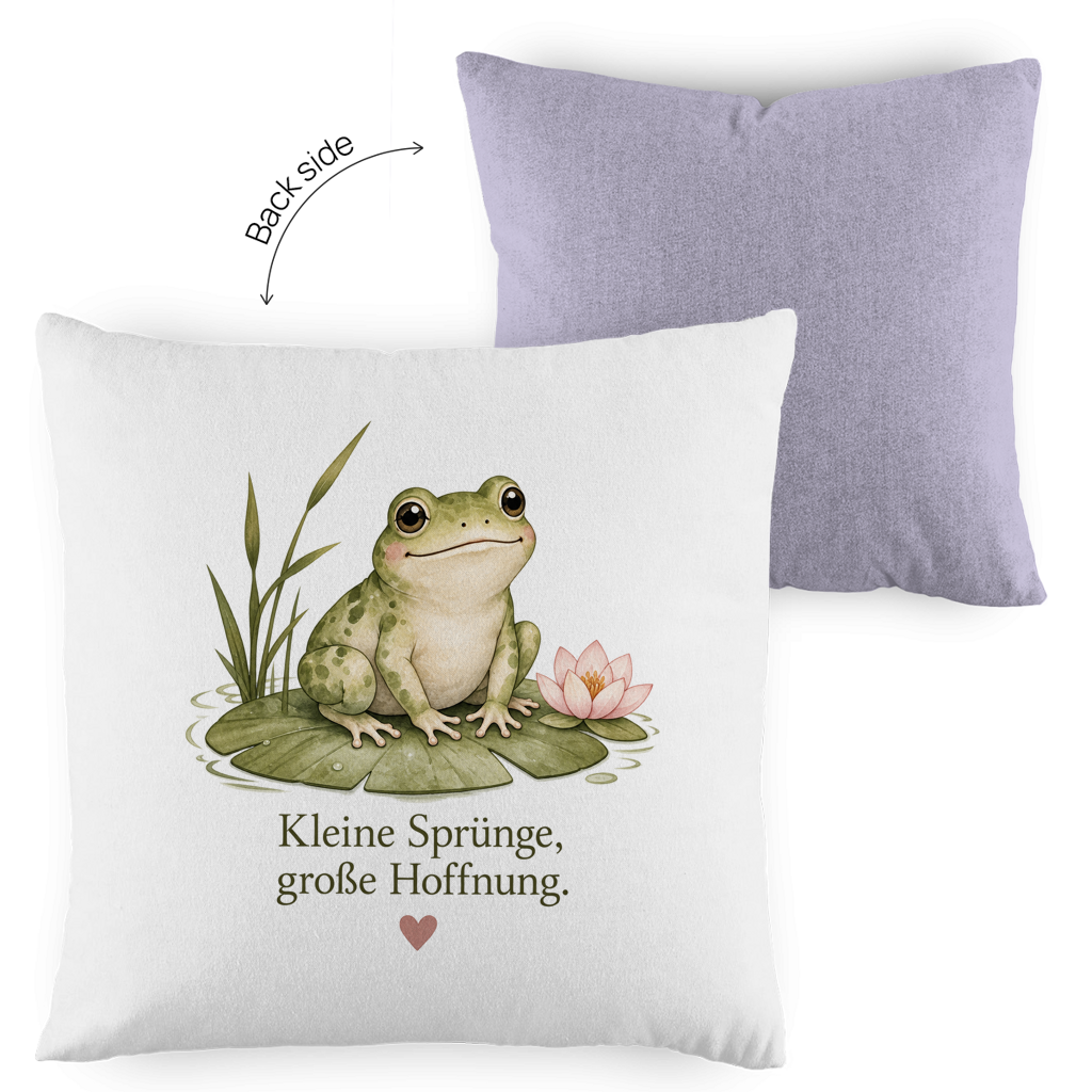 Zweifarbiger Kissenbezug Frosch „Kleine Sprünge, große Hoffnung“ – Gemütlichkeit mit Vintage-Charme