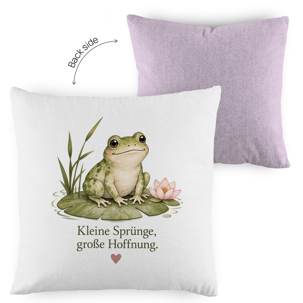 Zweifarbiger Kissenbezug Frosch „Kleine Sprünge, große Hoffnung“ – Gemütlichkeit mit Vintage-Charme