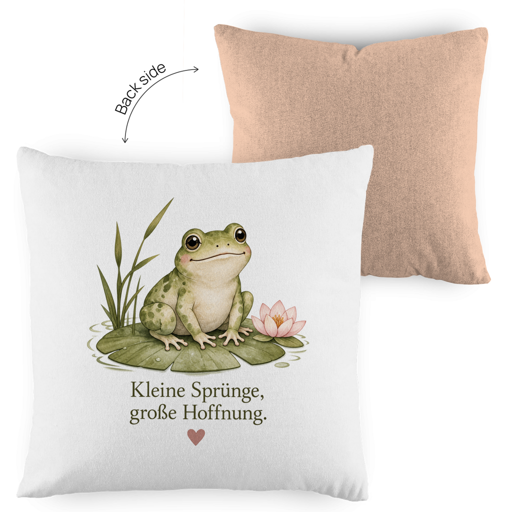 Zweifarbiger Kissenbezug Frosch „Kleine Sprünge, große Hoffnung“ – Gemütlichkeit mit Vintage-Charme