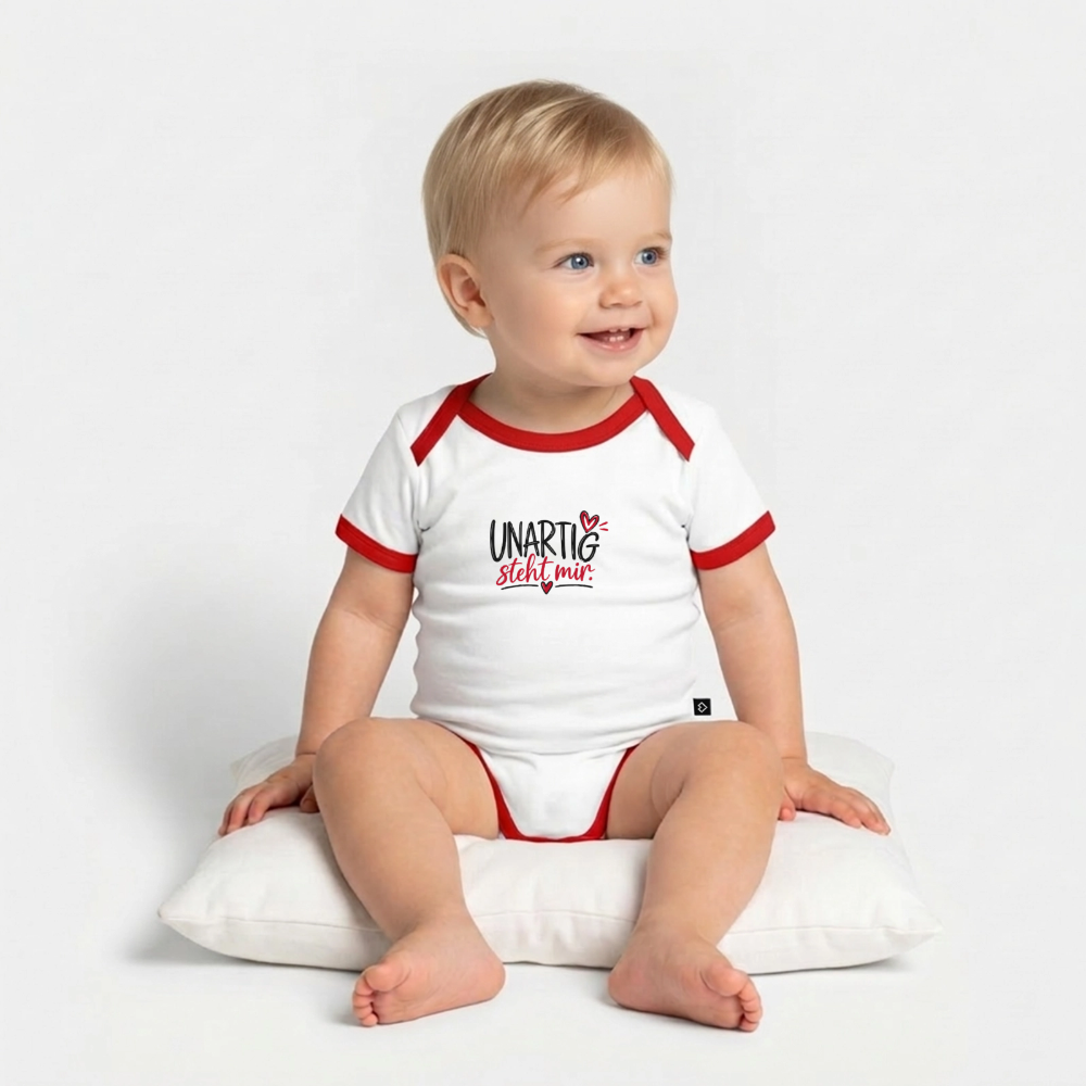 Baby Bio-Kurzarm-Kontrastbody - Weiß/Rot 