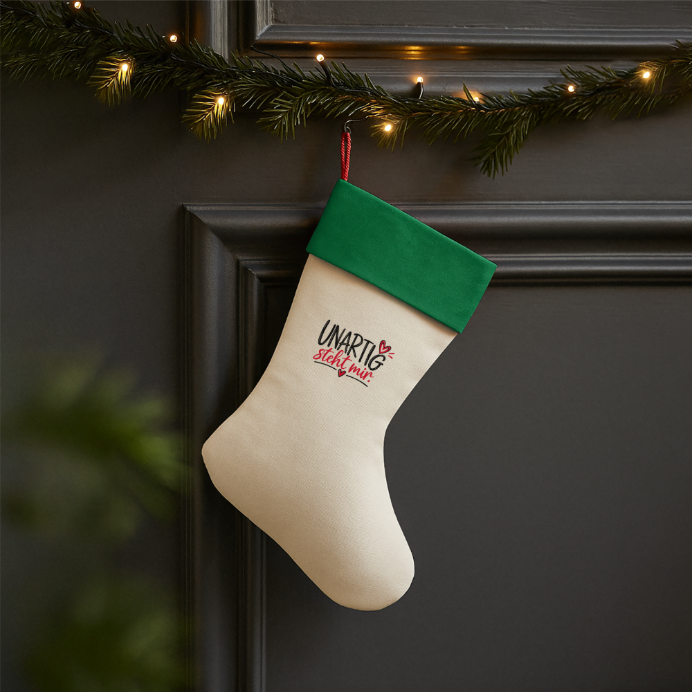 Leinen Weihnachtsstrumpf - Natur/Grün