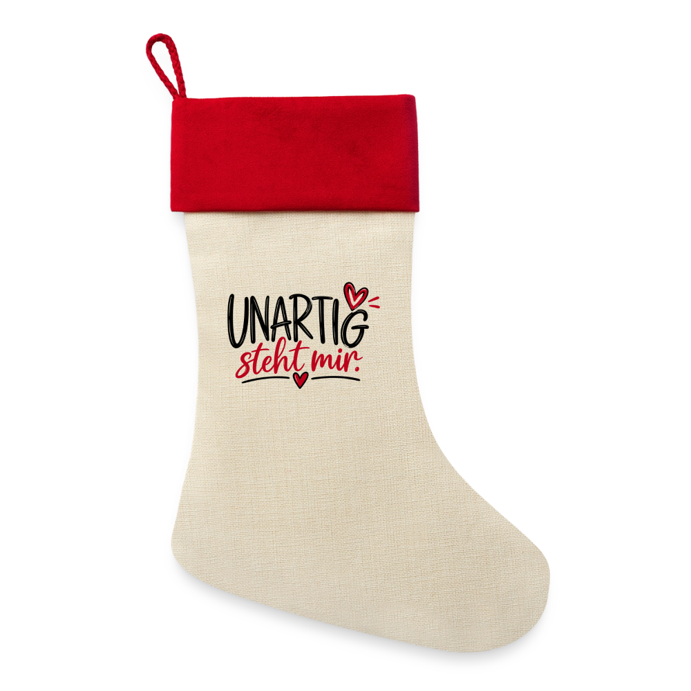 Leinen Weihnachtsstrumpf - Natur/Rot 