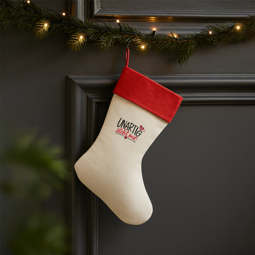 Leinen Weihnachtsstrumpf - Natur/Rot 
