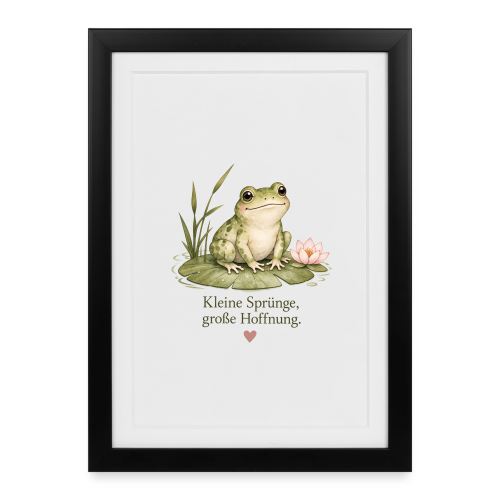 Detailansicht des Rahmens und des Frosch-Motivs beim gerahmten Poster von Wortmelodie Moments
