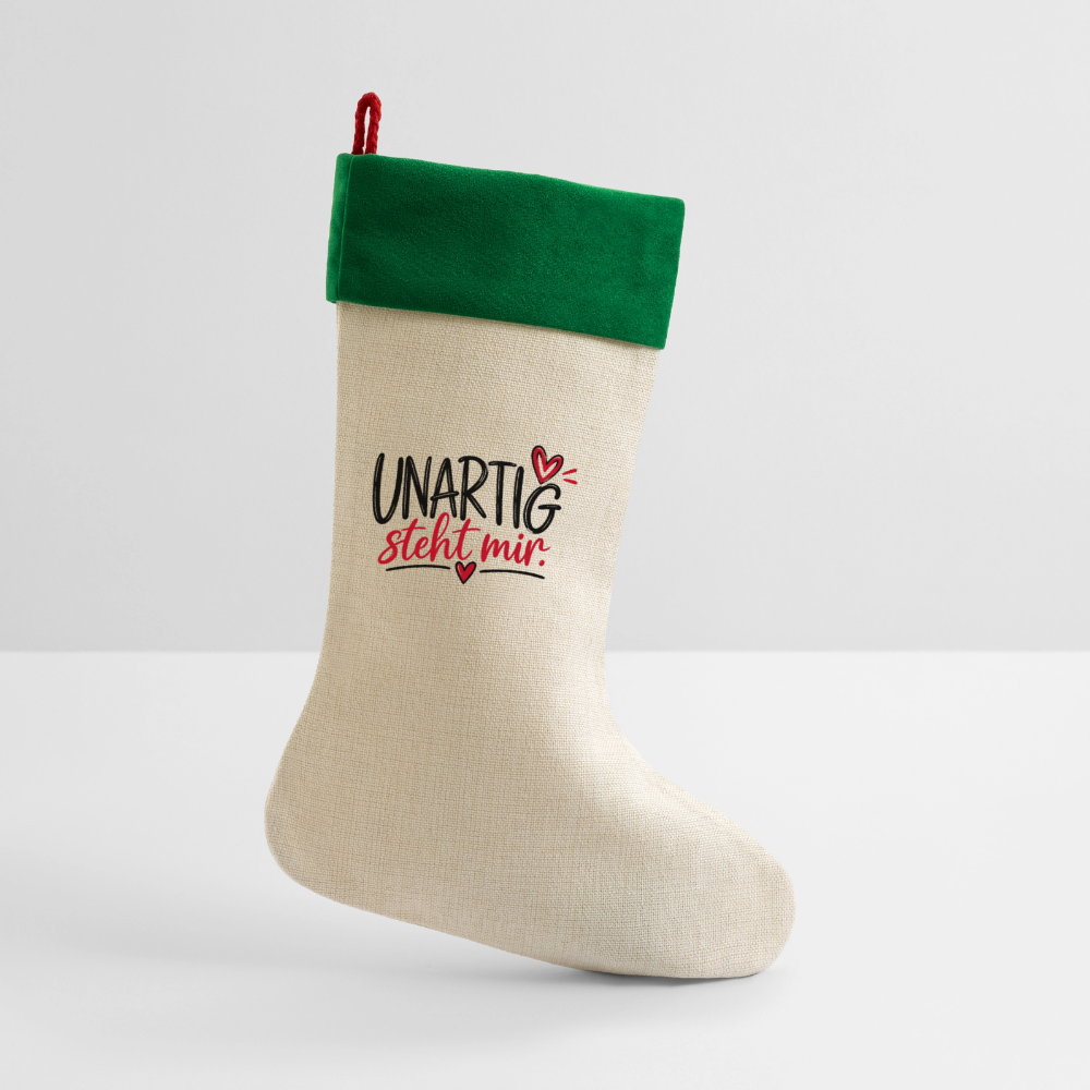 Leinen Weihnachtsstrumpf - Natur/Grün