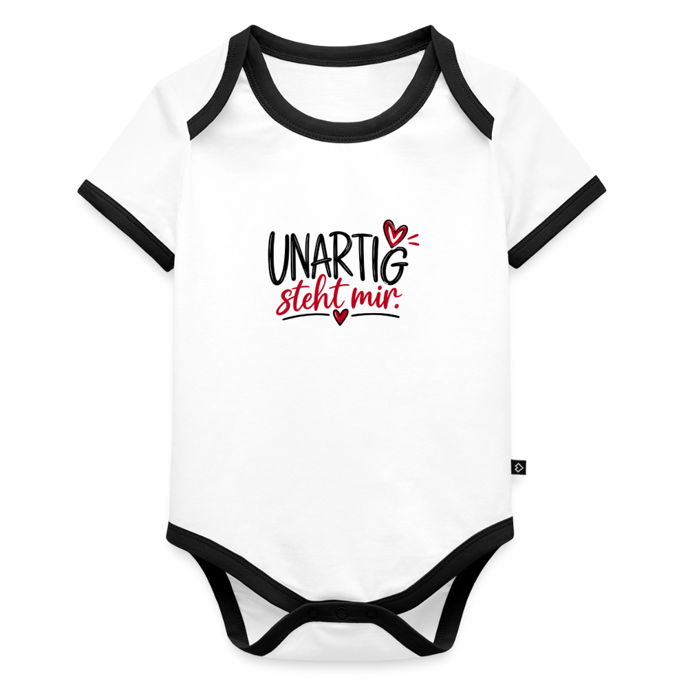 Baby Bio-Kurzarm-Kontrastbody - Weiß/Schwarz 