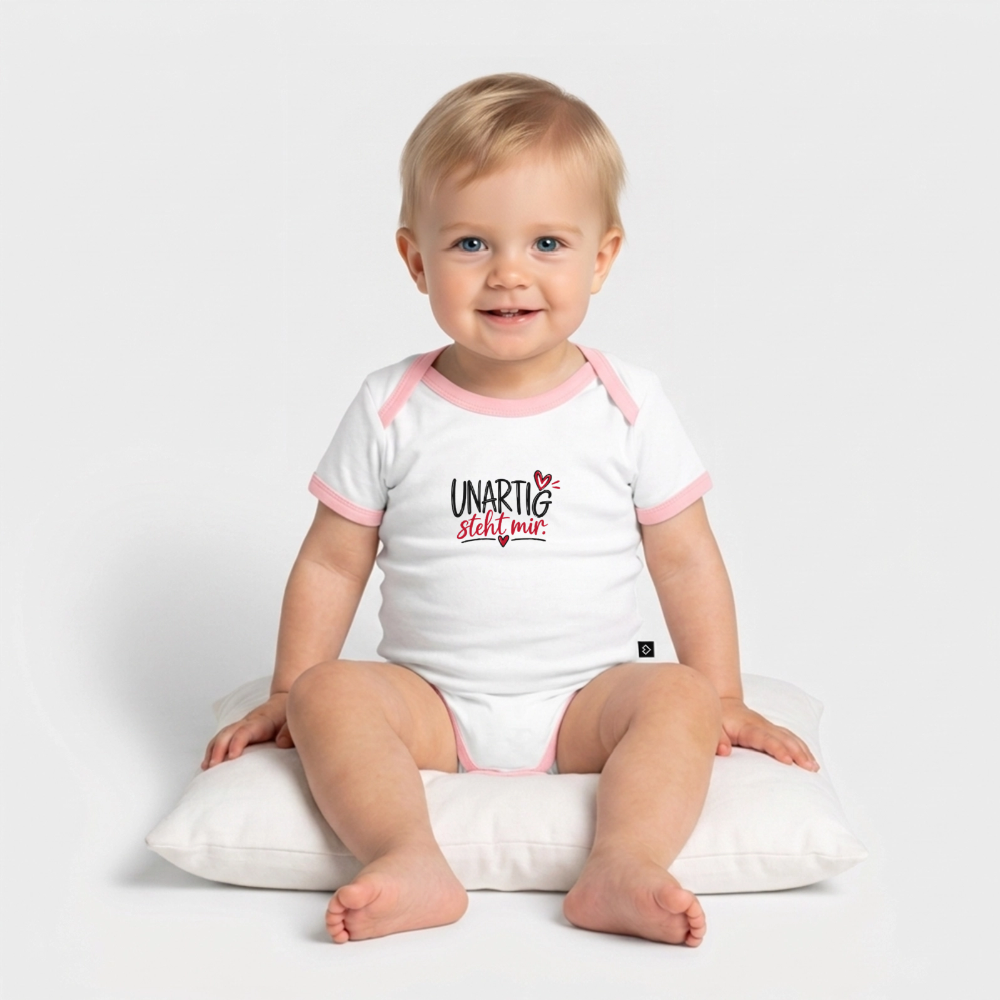 Baby Bio-Kurzarm-Kontrastbody - Weiß/Rose 