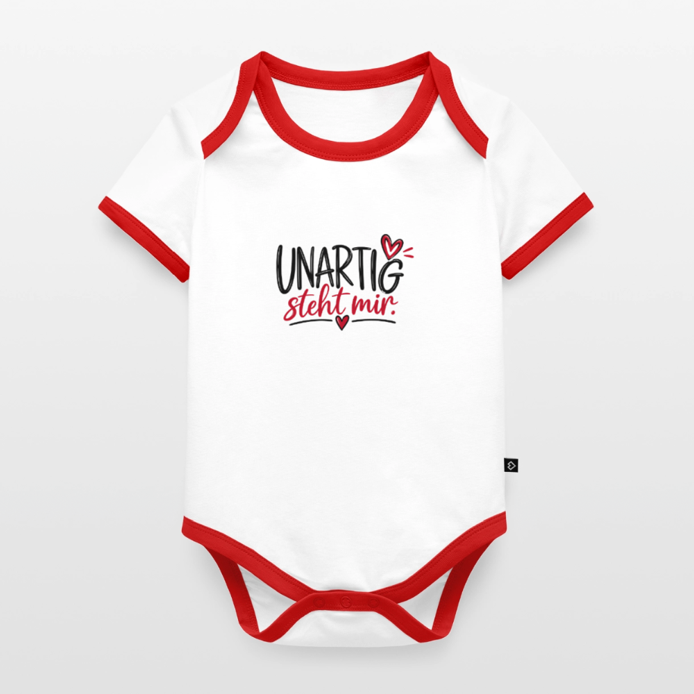 Baby Bio-Kurzarm-Kontrastbody - Weiß/Rot 