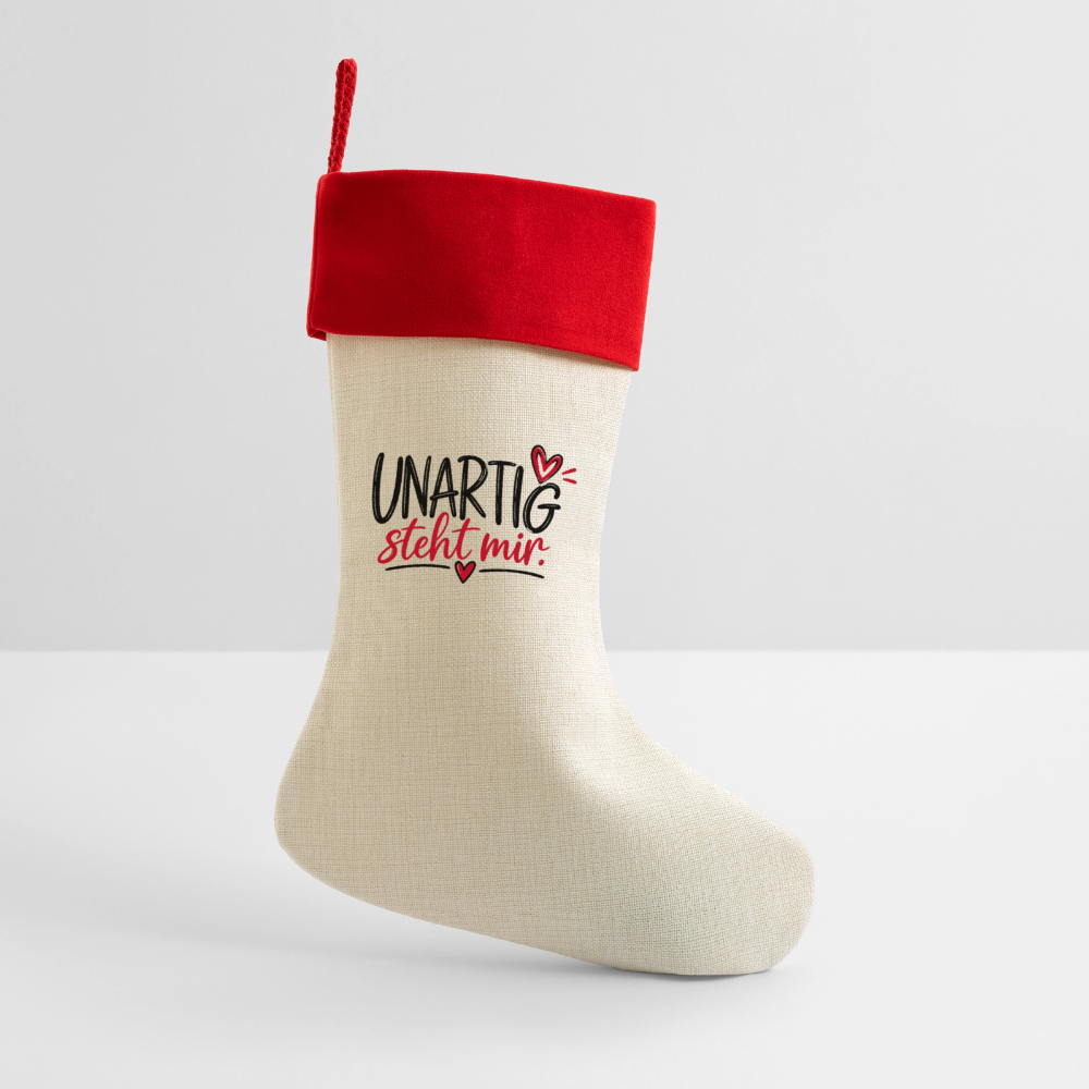 Leinen Weihnachtsstrumpf - Natur/Rot 