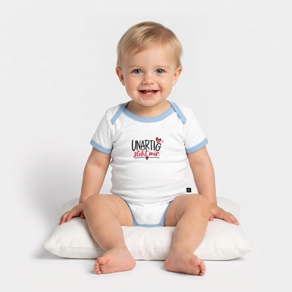 Baby Bio-Kurzarm-Kontrastbody - Weiß/Hellblau 