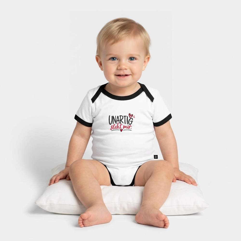 Baby Bio-Kurzarm-Kontrastbody - Weiß/Schwarz 
