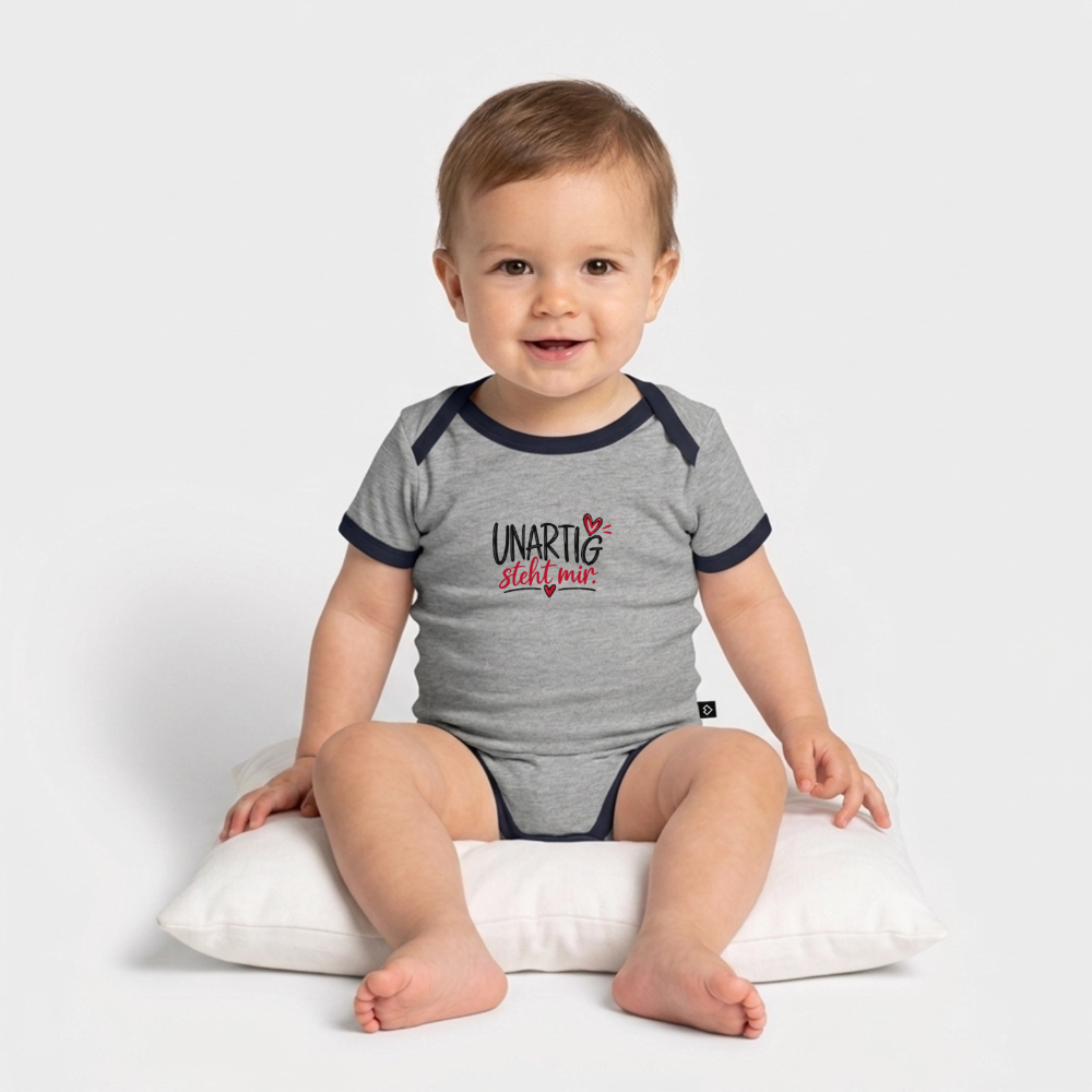 Baby Bio-Kurzarm-Kontrastbody - Grau/Navy 