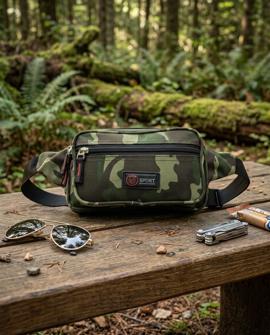 Gürteltasche Camo Grün „Wortmelodie Moments“ – Stylische Crossbody-Hüfttasche für jedes Abenteuer