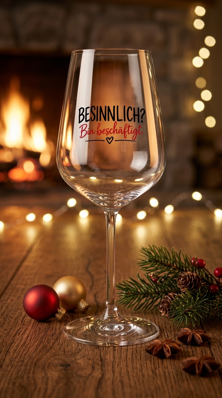 Weinglas „Besinnlich? Bin beschäftigt.“ – Genuss mit Stil und einer Portion Humor