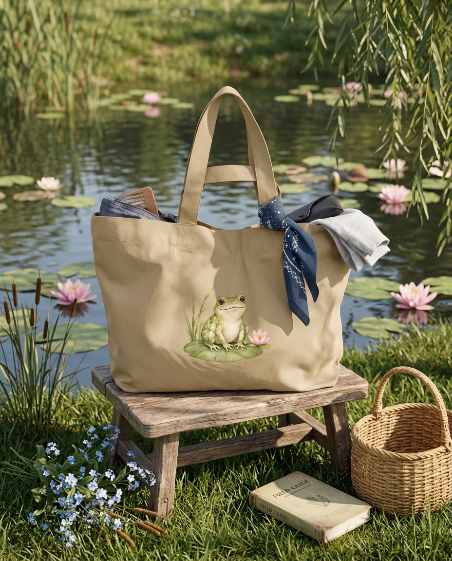 Produktansicht): Recycelte Shopping Bag Frosch mit Motiv Kleine Sprünge große Hoffnung von Wortmelodie Moments