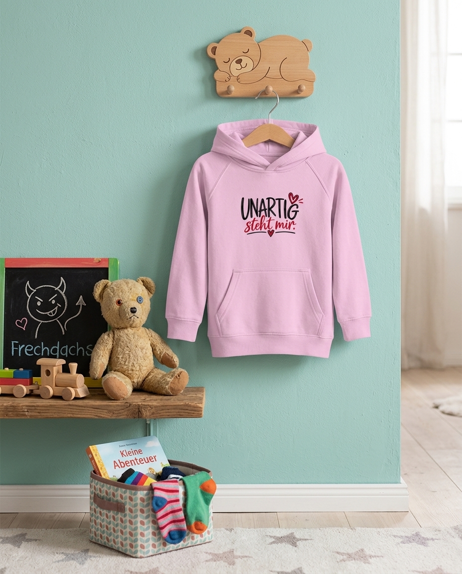 Kinder Premium Bio Hoodie „UNARTIG steht mir“ – Komfort und Spaß für kleine Entdecker