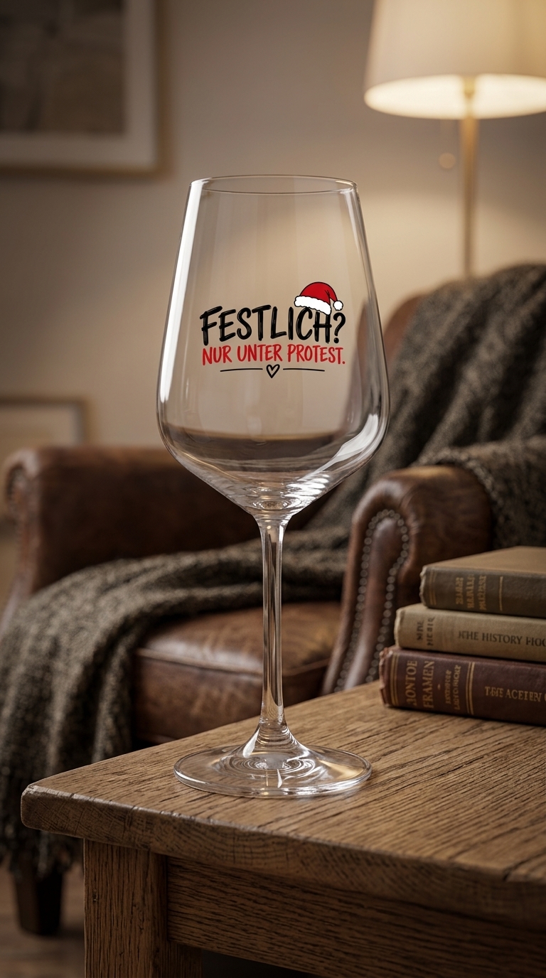 Weinglas „Festlich? Nur unter Protest.“ – Genuss mit Stil und einer Prise Humor
