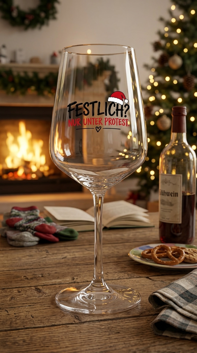 Weinglas „Festlich? Nur unter Protest.“ – Genuss mit Stil und einer Prise Humor