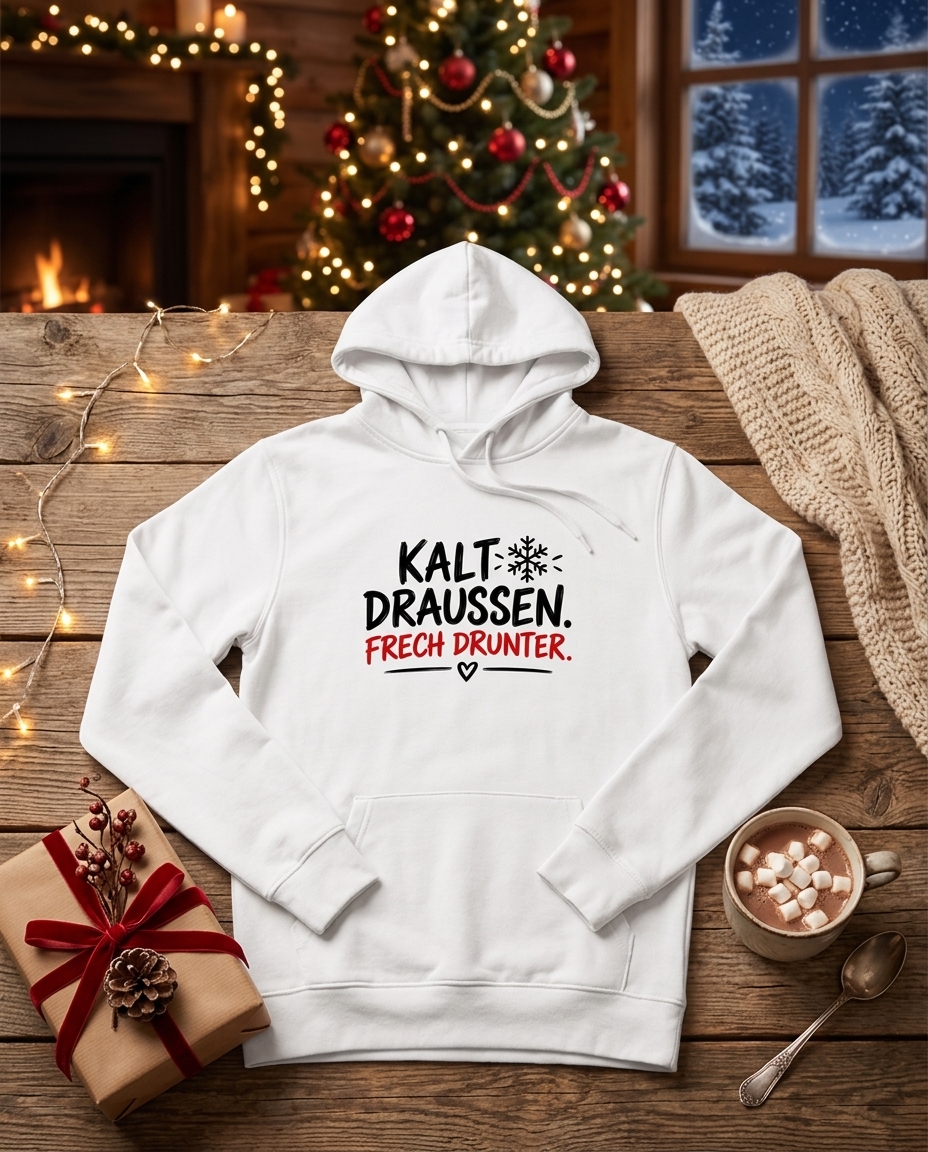 Detailansicht des Motivs und der weichen Baumwoll-Oberfläche des Damen Hoodies von Wortmelodie Moments