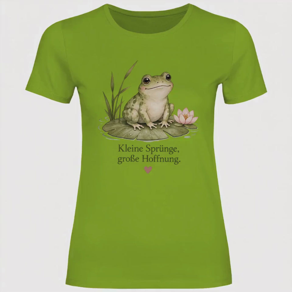 Damen T-Shirt Frosch „Kleine Sprünge, große Hoffnung“ – Figurbetontes Lieblingsstück in vielen Farben
